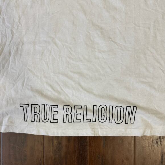 TRUE RELIGION Long Buddha Elongated T-Shirt White Crew Neck Tee NWT - Picture 6 of 11